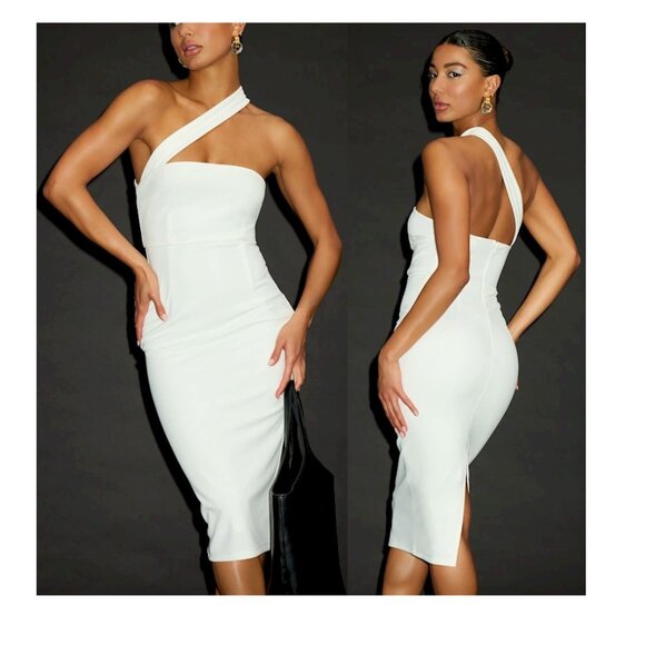 Lulus Hold Your Attention Ivory One-Shoulder Sleeveless Midi Dress Small NWOT - Picture 1 of 5